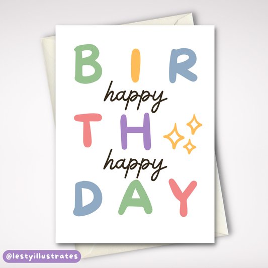 Happy Happy Birthday Rainbow Card
